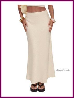 High Waisted Linen Maxi Skirt Flowy A-Line Long Summer Beach Skirt